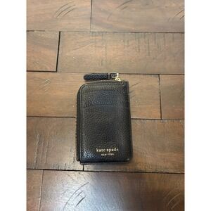 Kate Spade New York Roulette black‎ pebbled leather zip card holder